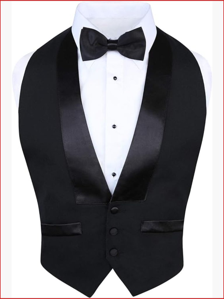 Classic Formal 100% Wool Backless Tuxedo Vest With Bow Tie